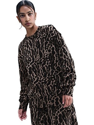Nike Nıke W Nsw Phnx Flc Os Aop Crew Kadın Günlük Sweatshirts IB2371-010 Siyah