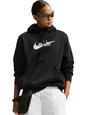 Nike Nıke W Nsw Phnx Flc Os Logo Hdy Kadın Günlük Sweatshirts IM9643-010 Siyah
