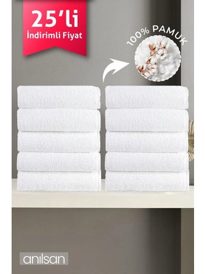 Anılsan 25'li Beyaz Banyo Havlusu - 70x140cm, 490gr, %100pamuk, Spa Ve Otel Havlusu