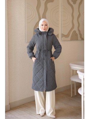 İmaj Butik Füme Bel Bağlamalı Kapüşonlu Nova Mont