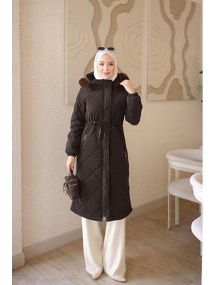 İmaj Butik Kahverengi Bel Bağlamalı Kapüşonlu Nova Mont