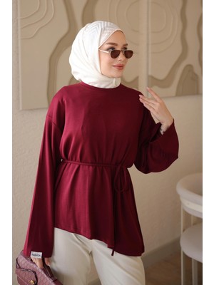 İmaj Butik Bordo Bel Bağlamalı Asimetrik Kesim Tunik