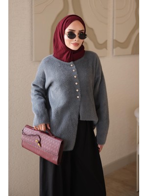 İmaj Butik Füme Düğmeli Angora Yumoş Triko Hırka