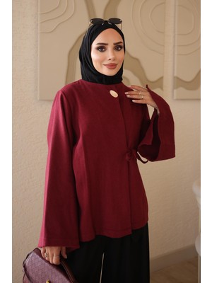 İmaj Butik Bordo Kol Yırtmaçlı Yan Bağlamalı Kaşe Kimono