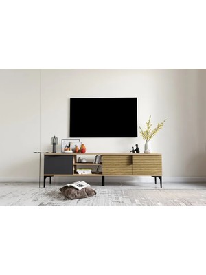 Vivense Alonex Tarz Tv Ünitesi, Metal Kulp, Kahve, Antrasit, 180 cm