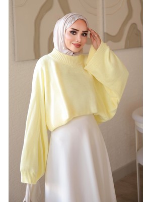 İmaj Butik Sarı Yarasa Kol Oversize Triko Kazak