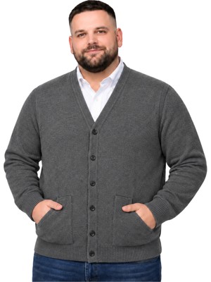 Battal Moda Erkek Büyük Beden Füme Cepli Düğmeli Triko Hırka 3xl-4xl-5xl-6xl