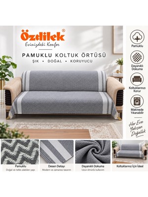 Özdilek Pamuklu Kaymaz Zigzag Koltuk Örtüsü (170X210) - Antrasit