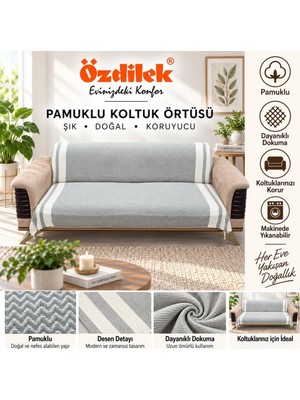 Özdilek Pamuklu Kaymaz Zigzag Koltuk Örtüsü (170X210) - Haki Yeşili