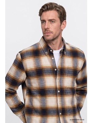Altınyıldız Classics Oversize Fit Bol Kesim Gizli Düğmeli Yaka Ekose Desenli Flanel Gömlek