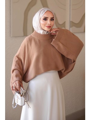 İmaj Butik Bisküvi Yarasa Kol Oversize Triko Kazak