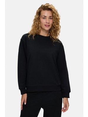 Ucla SUNNIVA Siyah Bisiklet Yaka Pamuklu Nakışlı Loose Fit Kadın Sweatshirt