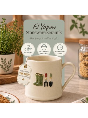 Mions Herba Premium Bahçe Otu Desenli Kupa Bardak – Dekoratif Çay Kahve Kupası