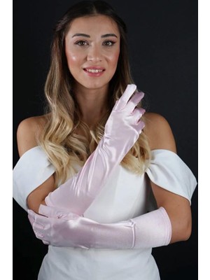 Hayalperest Boncuk Saten Uzun Abiye 38 cm Eldiven Opera Boy Nişan Düğün Balo Gece Elbisesi Şık Aksesuar