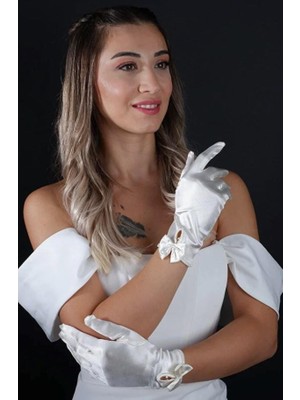 Hayalperest Boncuk Saten Kısa Abiye 21 cm Incili Eldiven Düğün Parti Balo Kostüm Aksesuarı