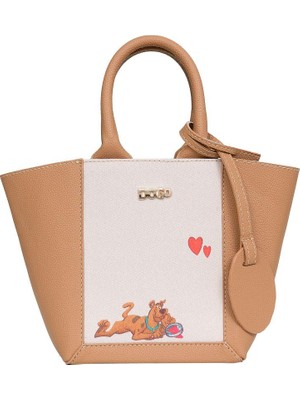Dogo Kadın Vegan Deri Kahverengi Tote Bag - Warner Bros Scooby Doo Found Love Tasarım