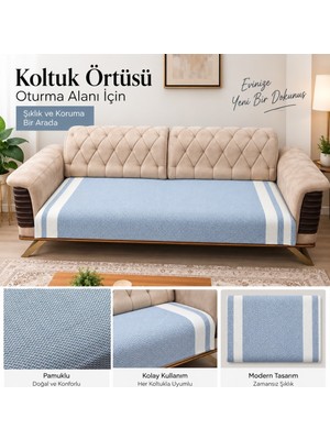 Özdilek 2 Adet Pamuklu Oturma Yerini Örten Zigzag Koltuk Örtüsü (80X210) - Indigo