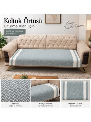 Özdilek 2 Adet Pamuklu Oturma Yerini Örten Zigzag Koltuk Örtüsü (80X210) - Haki Yeşili