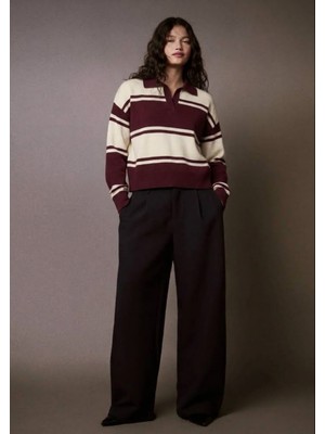 Soft & Basic Polo Yaka Triko Çizgili Comfort Kalıp Sweatshirt