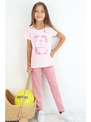 Breeze Kız Çocuk Taytlı Takım Çiçek Baskılı 5-10 Yaş , Pembe