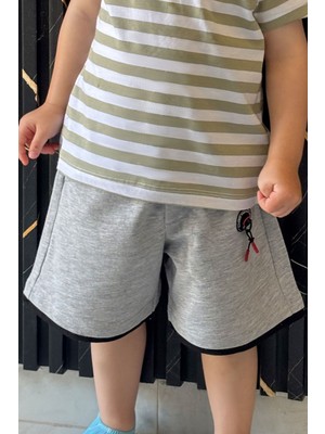 Breeze Girls & Boys Erkek Çocuk Şort Cepli Aksesuarlı 3-7 Yaş, Gri Melanj
