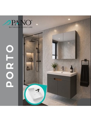 Pano Porto 60 cm Antrasit Asma Banyo Dolabı Mdf