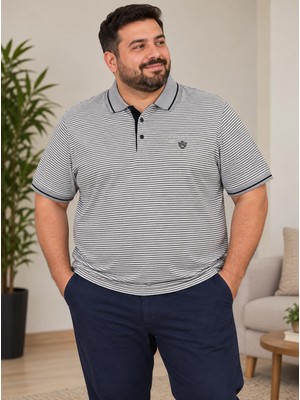 Lacaton Erkek Büyük Beden Çizgili Polo Yaka Tişört