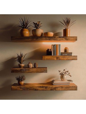 Nest Woodtr Dekoratif Doğal Ahşap Tekli Raf Gizli Raf 80X15X4 Cm1 Adet / Çam Ağacı