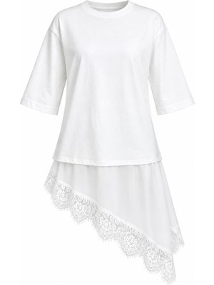 Laluvia Beyaz Asimetrik Dantelli Bluz - 2Y0771