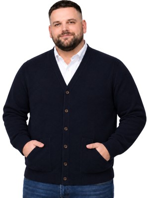 Battal Moda Erkek Büyük Beden Siyah Cepli Düğmeli Triko Hırka 3xl-4xl-5xl-6xl
