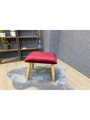Vivense Trend Puf, Bordo, Naturel Ahşap Ayak