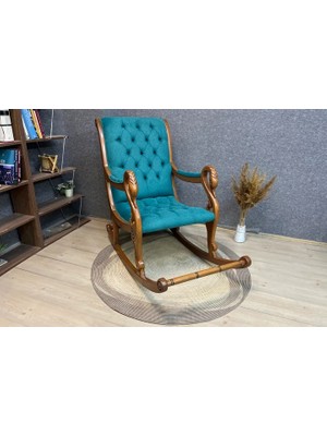 Vivense Vintage Sallanan Sandalye, Su Yeşili, Ahşap, Ceviz Ayak