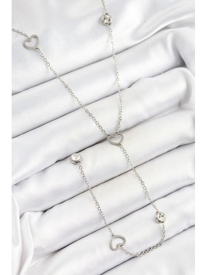 Pileli Store 316L Çelik Zirkon Taşlı Kalp Figürlü Y Model Gümüş Renk Kadın Kolye TG27BKO10334