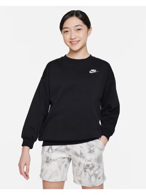 Nike FD2923-010 Sportswear Club Fleece Büyük Çocuk Bol Kesimli Sweatshirt - Siyah