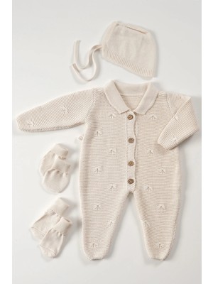 Tiny Lamb Premium Unisex 4 Parça Bebek Özel Örgü Triko Tulum ve Hastane Çıkışı Seti - 0-3 Ay