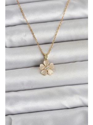 Pileli Store 316L Çelik Zincir Gold Renk Yonca Model Kadın Kolye TG27BKO11078