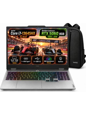 Lenovo Loq Intel Core I7 13645HX 16GB 512GB SSD RTX5060 15.6" Fhd 144Hz Taşınabilir Bilgisayar Windows 11 Pro 83JE01BETR Snertech + Çanta