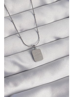 Pileli Store 316L Çelik Gümüş Renk Kare Charm Model Kolye TG27BKO8927