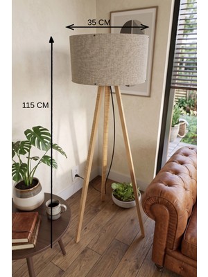 Pileli Store 3 Ayaklı Tripod Lambader Vizon Kumaş Başlık