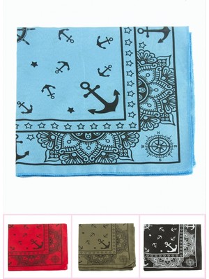 Pileli Store Çapa Desenli Keten Bandana 50*50