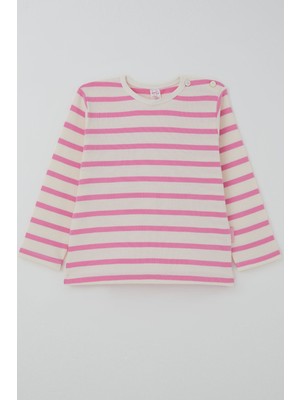 Breeze Kız Bebek Uzun Kollu Tişört Patlı Çizgili 9 Ay - 3 Yaş , Krem