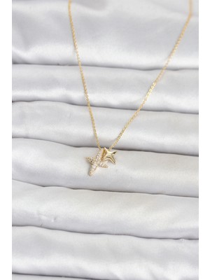 Pileli Store Pirinç Gold Renk Minimal Kutup Yıldızı Model Kadın Kolye TG27BKO11120