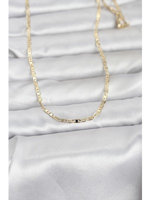 Pileli Store cm 14K Gold Renk Lazerli Yassı Model Zincirli 60 cm Kadın Kolye TG27BKO10966