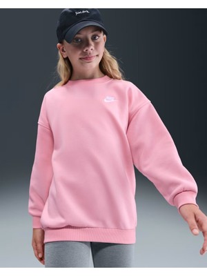 Nike FD2923-690 Sportswear Club Fleece Büyük Çocuk Bol Kesimli Sweatshirt - Pembe