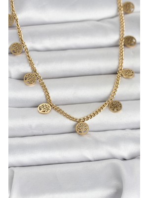 Pileli Store 316L Çelik Gold Renk Yaşam Ağacı Model Kadın Kolye TG27BKO11045