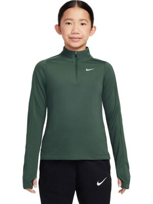 Nike FD2853-323 Dri-Fıt Uzun Kollu Çeyrek Fermuarlı Kız Çocuk Üstü - Yeşil