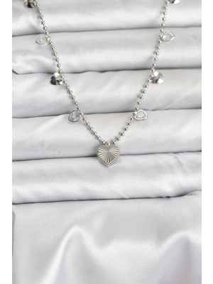 Pileli Store Pirinç Gümüş Renk Kalp Model Kadın Kolye TG27BKO10653