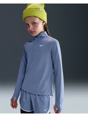Nike FD2853-499 Dri-Fıt Uzun Kollu Çeyrek Fermuarlı Kız Çocuk Üstü - Lila