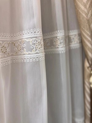Nivemes Home Nivemeshome Verona Gold Çiçekli 1/2,5 Pileli Tül Perde