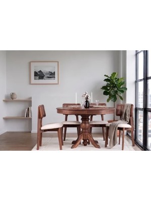 Vivense Loft Oval Açılır Masa Takımı, Ceviz Rengi, 80X120
